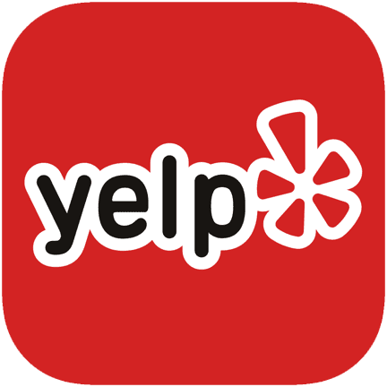 Yelp logo featuring the text "yelp" in black and white, with a stylized red and white starburst design on a red background.